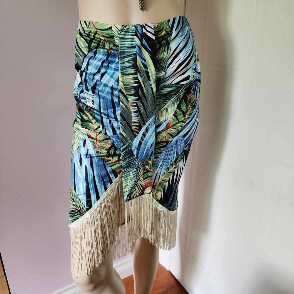 Fringe Floral Print Skirt
